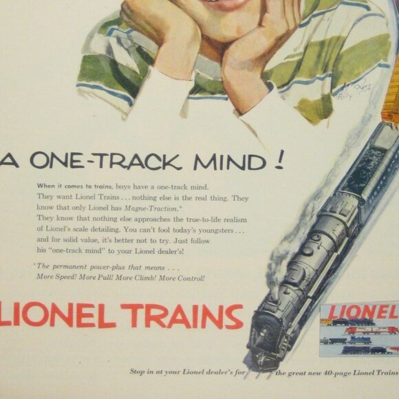 Lionel Trains Vintage 1950s Advertising Print One Track Mind Catalog AD - Picture 2 of 2